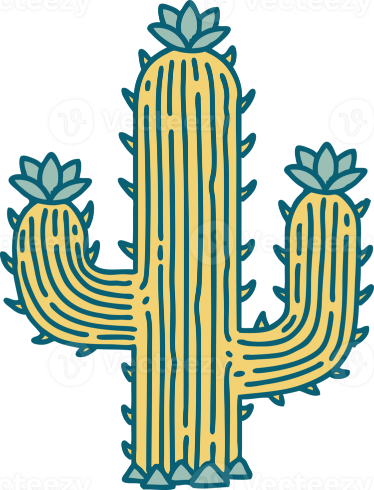 iconic tattoo style image of a cactus png
