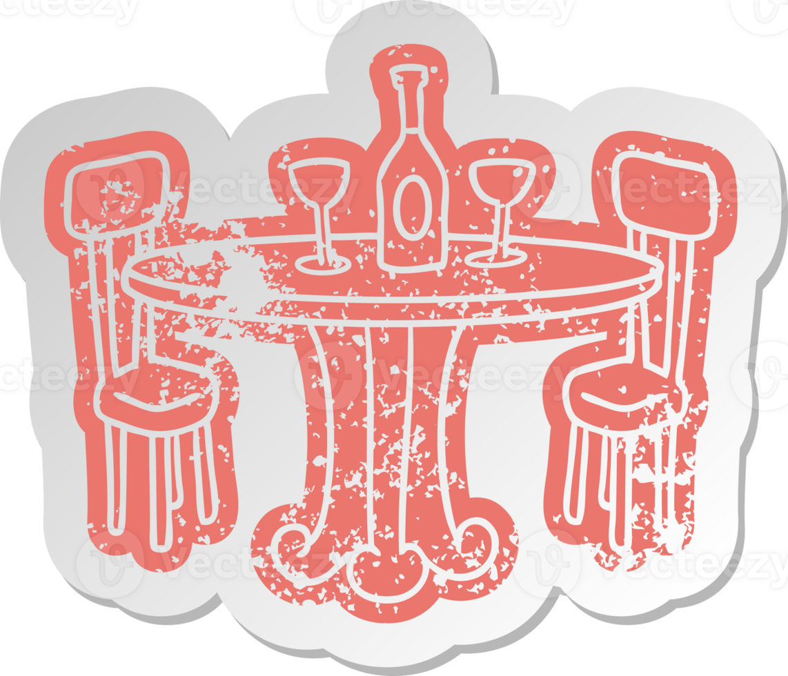 distressed old cartoon sticker dinner table and drinks png