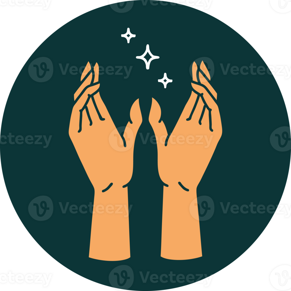 iconic tattoo style image of reaching hands png