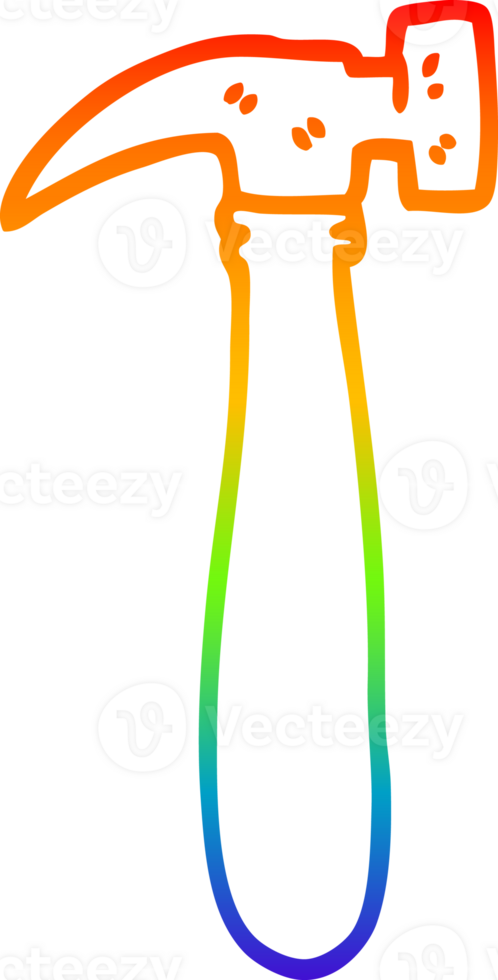 rainbow gradient line drawing of a cartoon hammer png