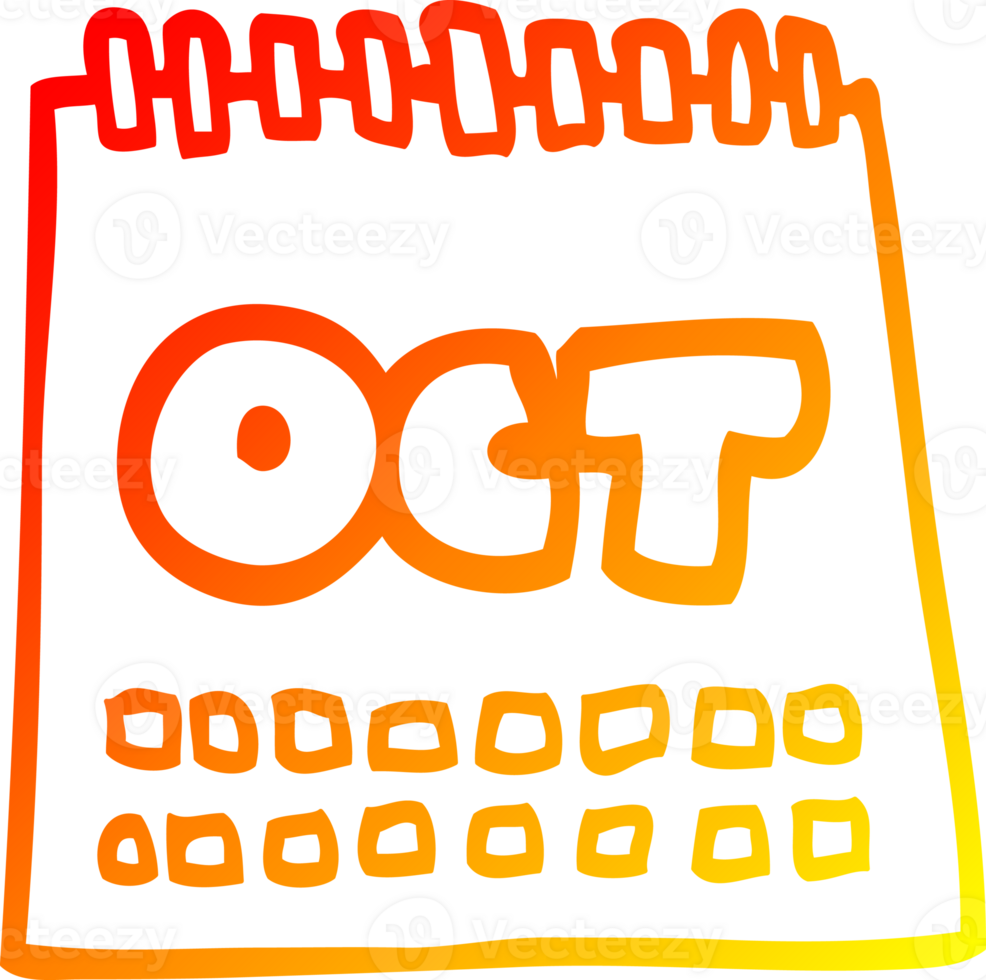 warm gradient line drawing of a cartoon calendar showing month of october png
