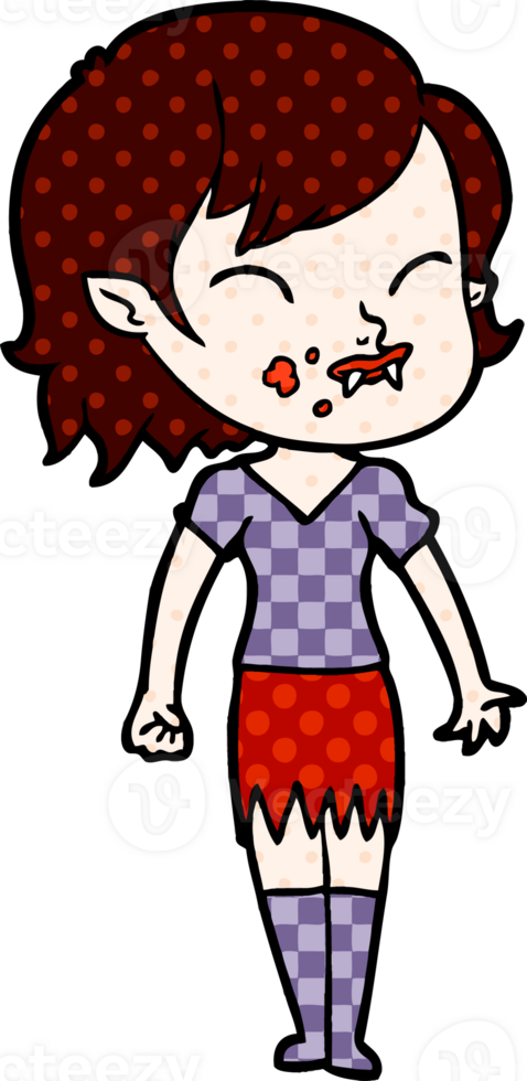cartoon vampire girl with blood on cheek png