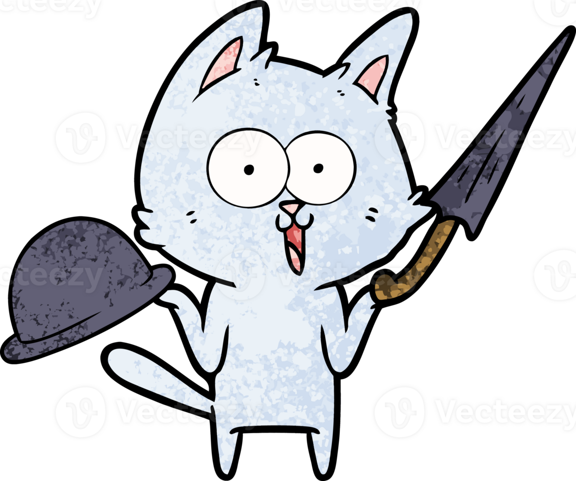 funny cartoon cat with hat and umbrella png