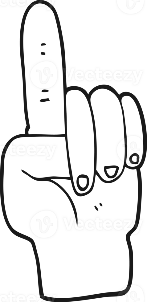 hand drawn black and white cartoon pointing hand png