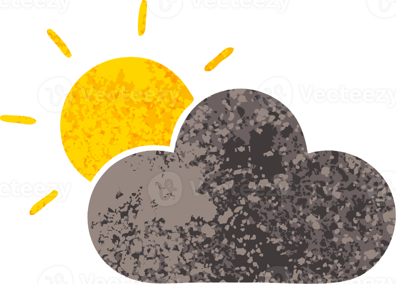 retro illustration style cartoon of a sun and storm cloud png