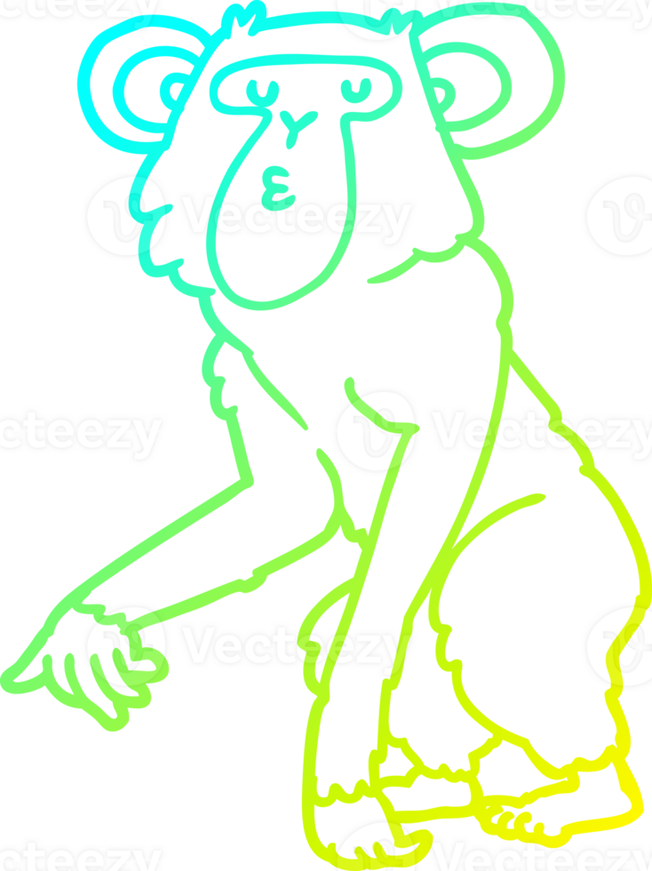 cold gradient line drawing of a cartoon chimpanzee png