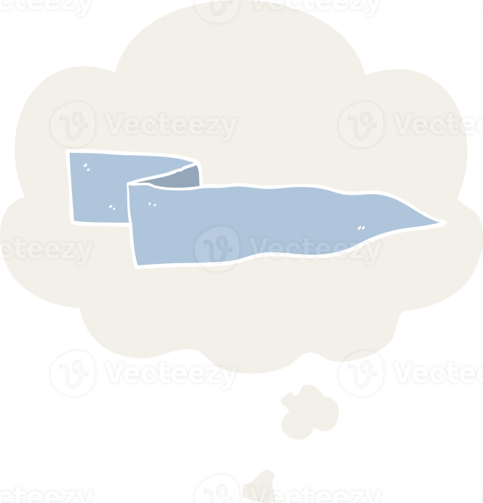 cartoon waving banner with thought bubble in retro style png