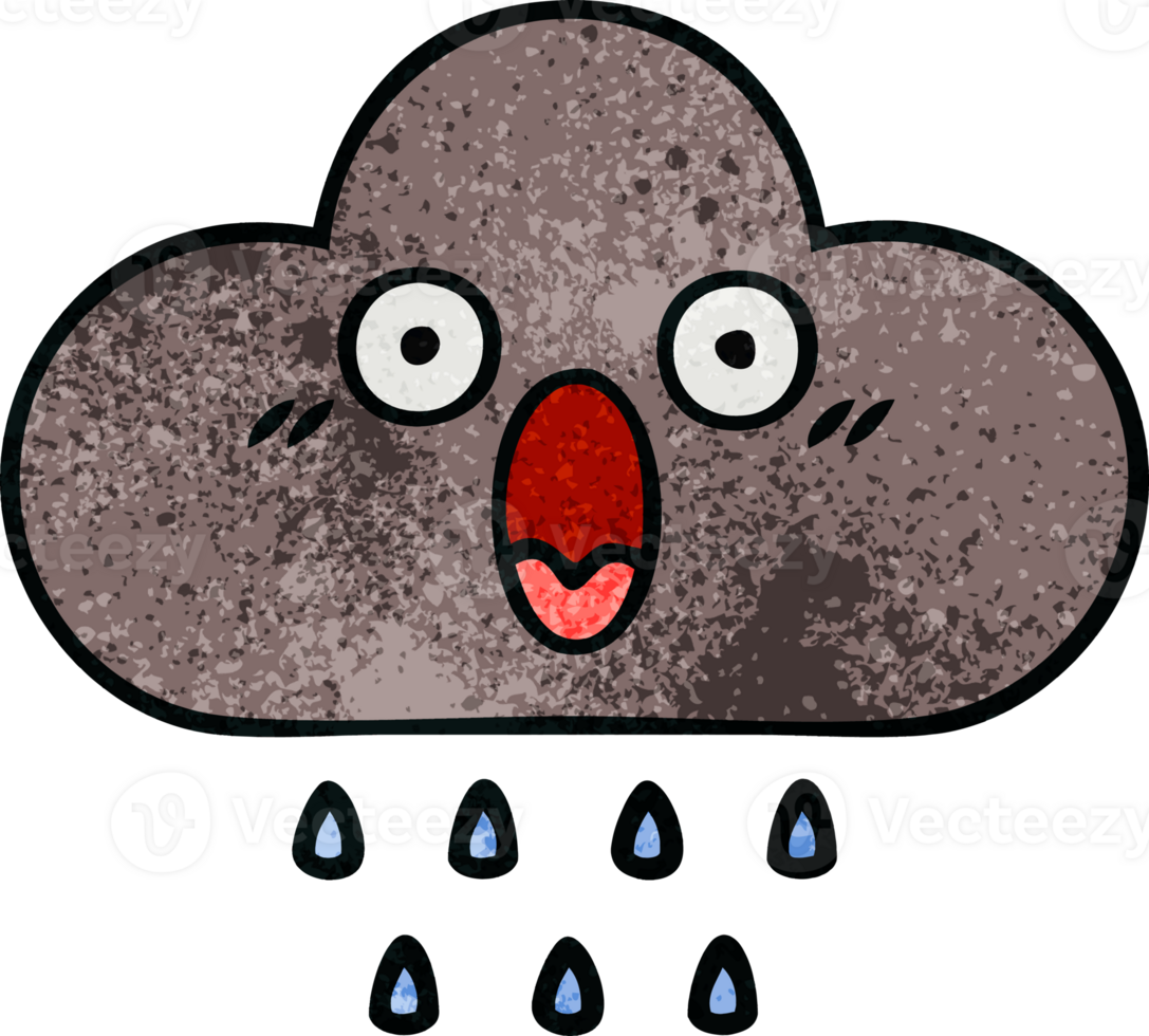 retro grunge texture cartoon of a storm rain cloud png