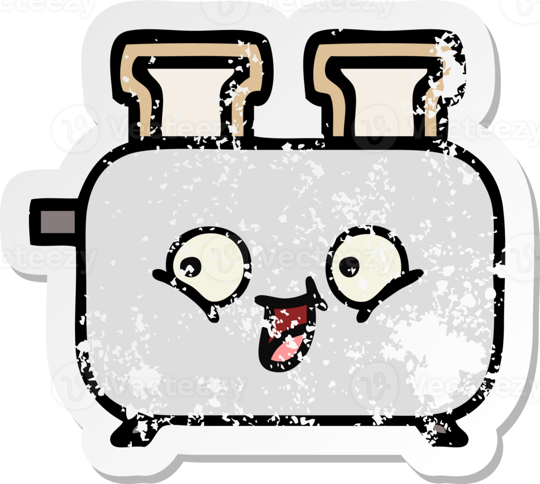 distressed sticker of a cute cartoon of a toaster png
