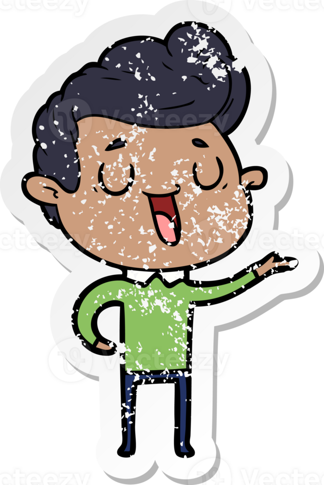 distressed sticker of a happy cartoon man png