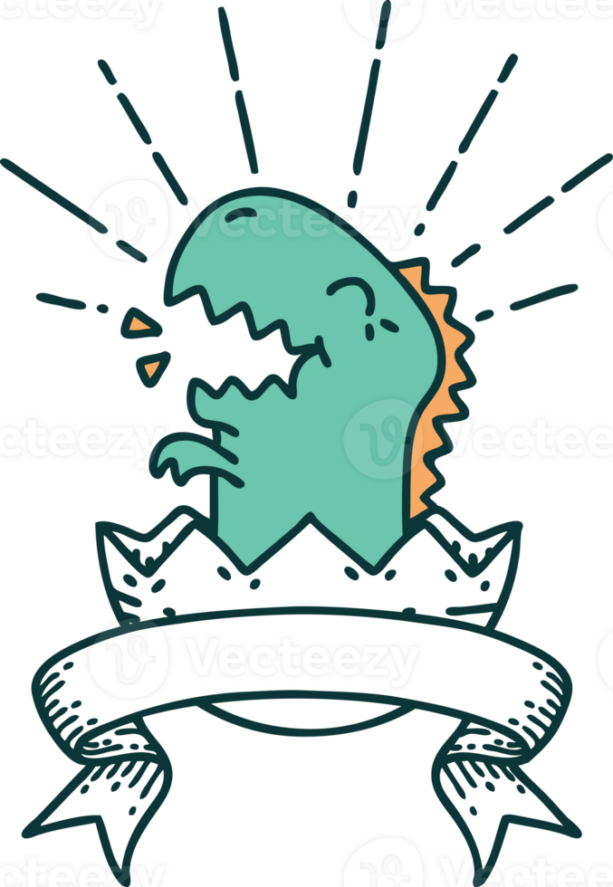 scroll banner with tattoo style hatching dinosaur png