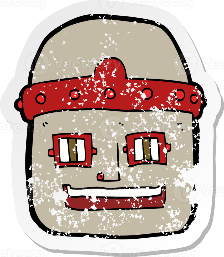 retro distressed sticker of a cartoon robot head png