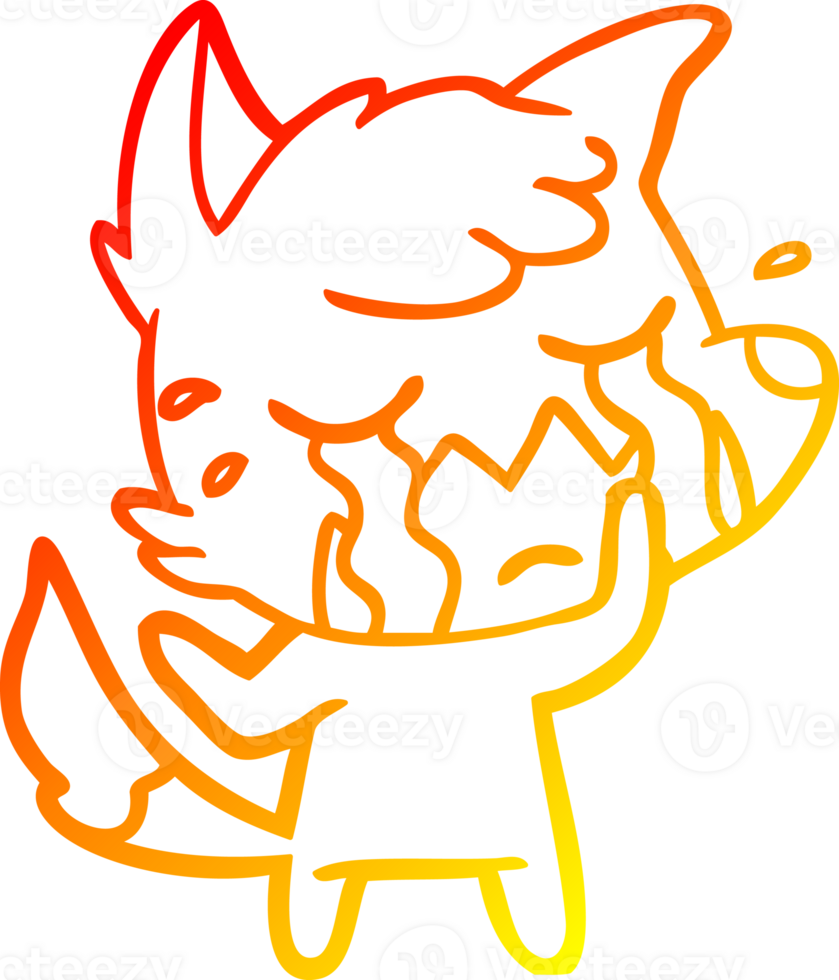 warm gradient line drawing of a crying fox cartoon png