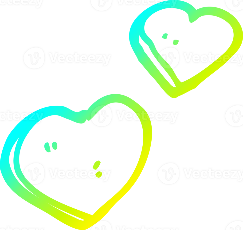 cold gradient line drawing of a cartoon love hearts png