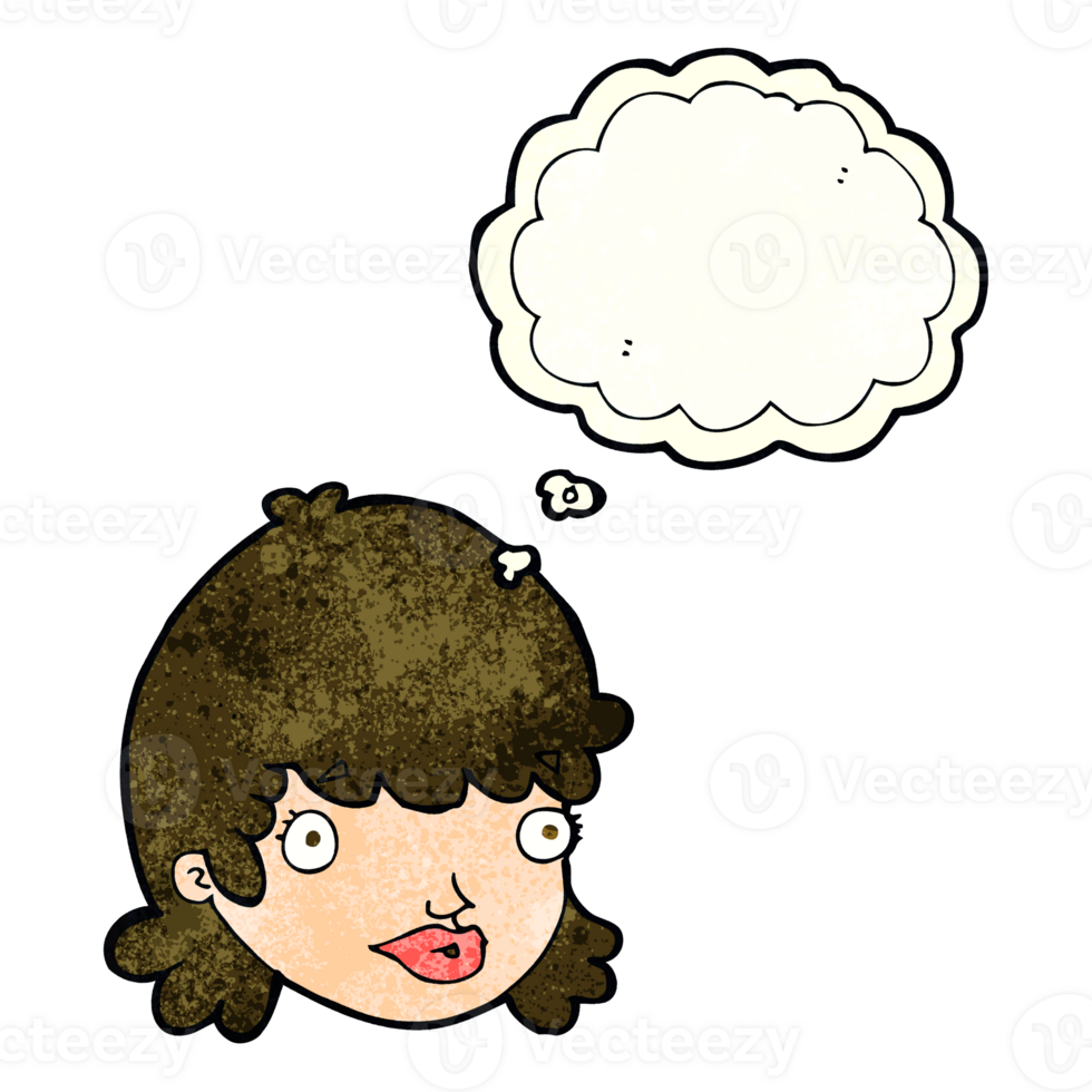 cartoon female face with surprised expression with thought bubble png