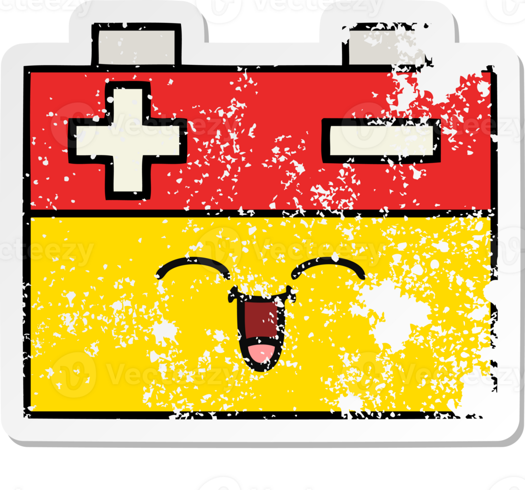 distressed sticker of a cute cartoon car battery png