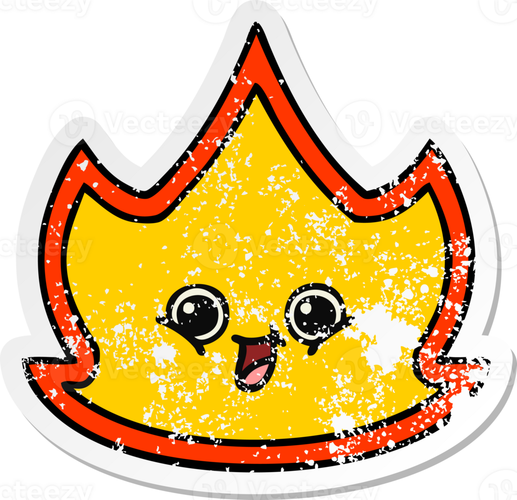 distressed sticker of a cute cartoon fire png
