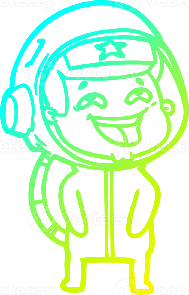 cold gradient line drawing of a cartoon laughing astronaut png