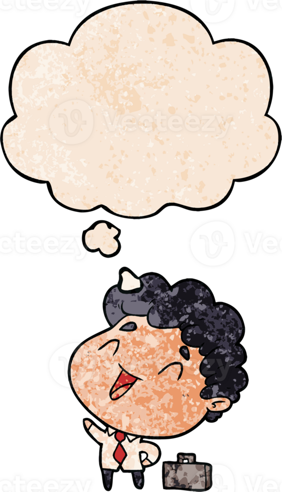 cartoon businessman with thought bubble in grunge texture style png