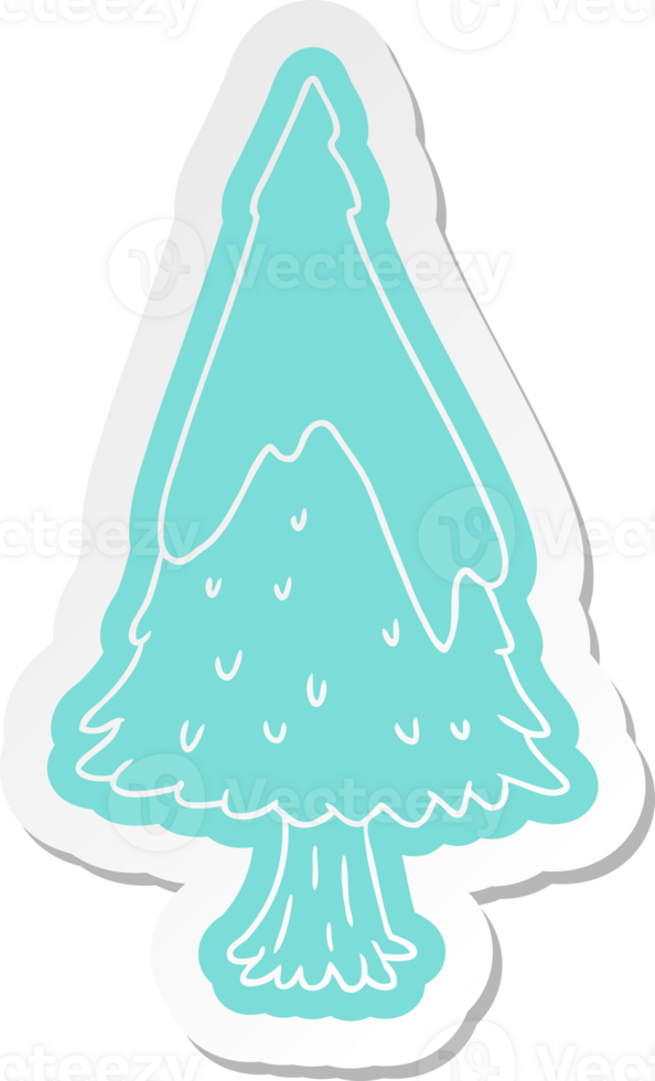 cartoon sticker single snow covered tree png