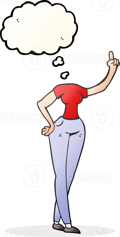 hand drawn thought bubble cartoon female body with raised hand png