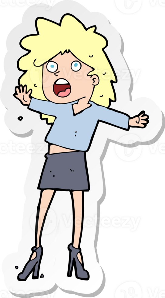 sticker of a cartoon woman having trouble walking in heels png