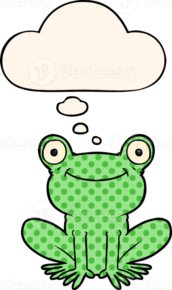 cartoon frog with thought bubble in comic book style png