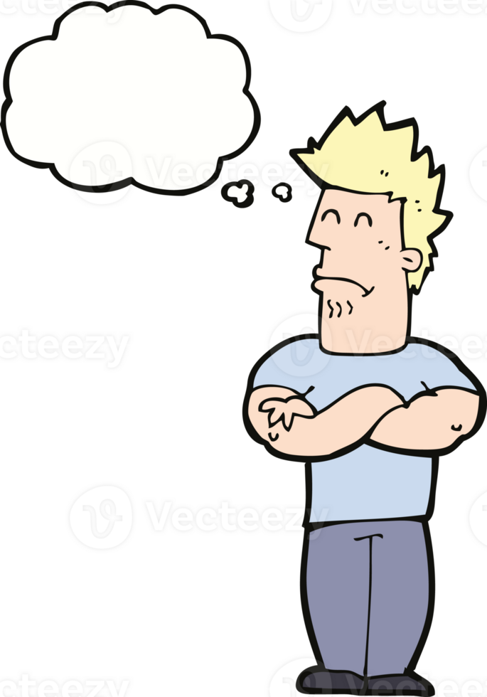 cartoon sulking man with thought bubble png
