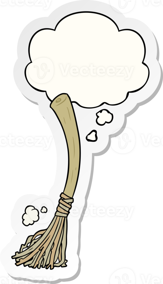 cartoon magic broom with thought bubble as a printed sticker png