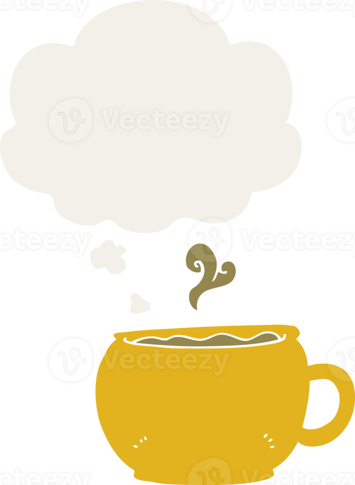 cartoon coffee cup with thought bubble in retro style png