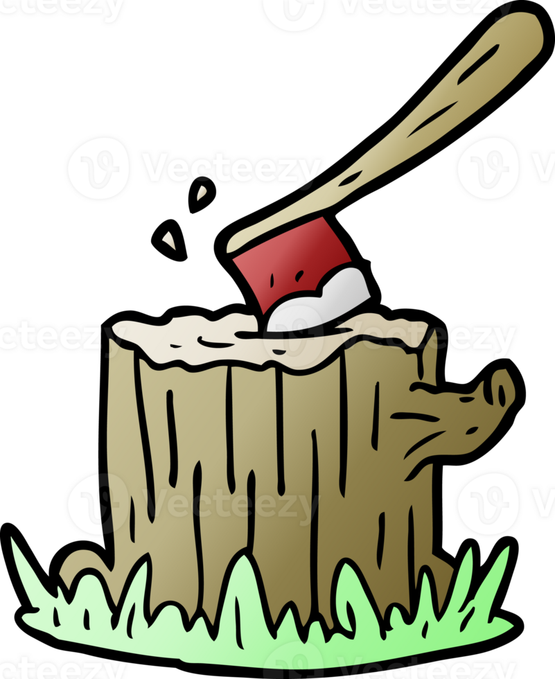 cartoon axe stuck in tree stump png