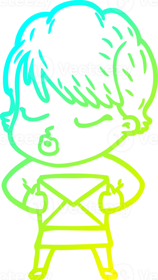 cold gradient line drawing of a cartoon woman with eyes shut png