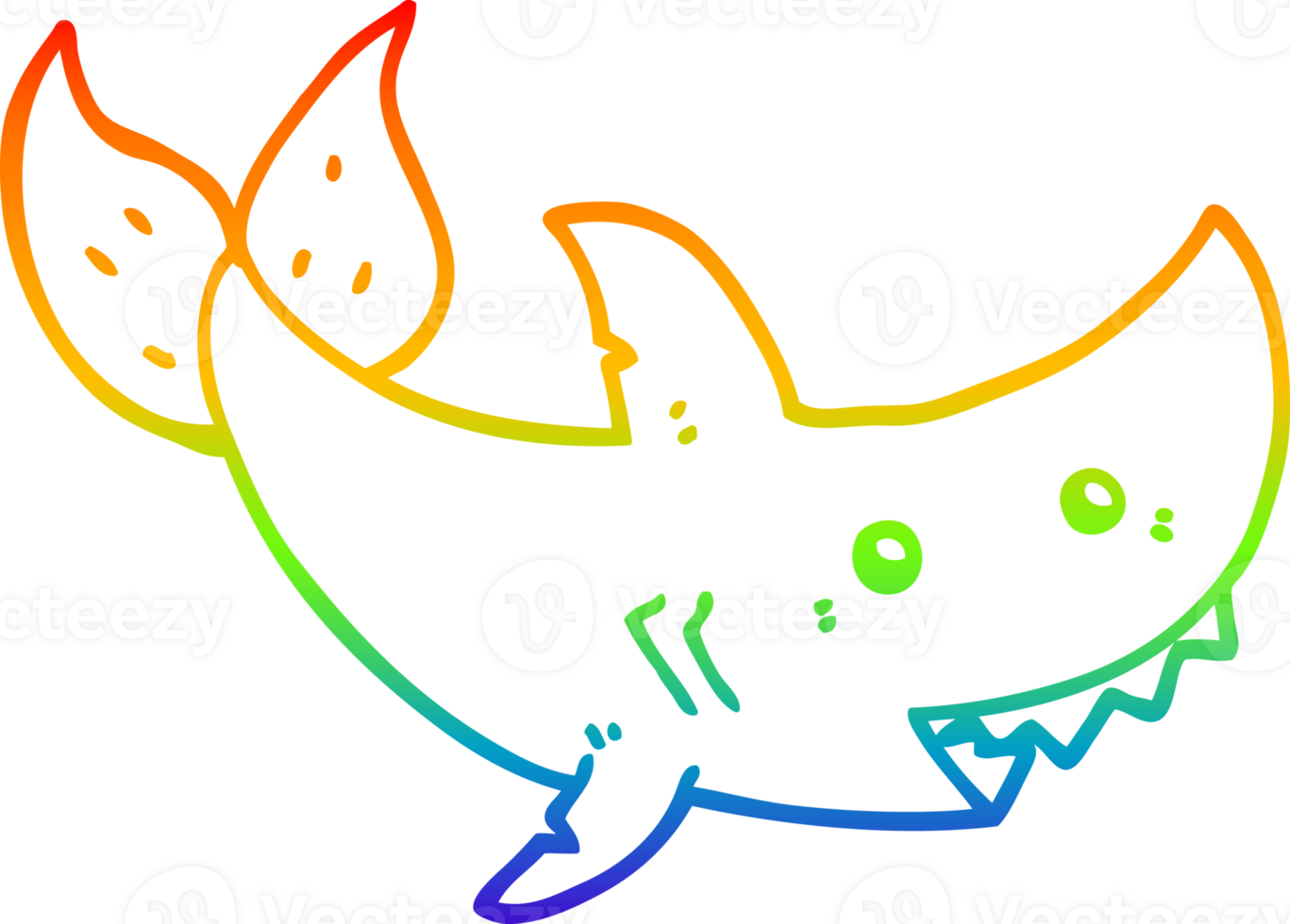 rainbow gradient line drawing of a cartoon shark png