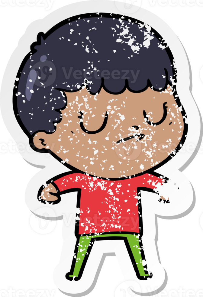 distressed sticker of a cartoon grumpy boy png