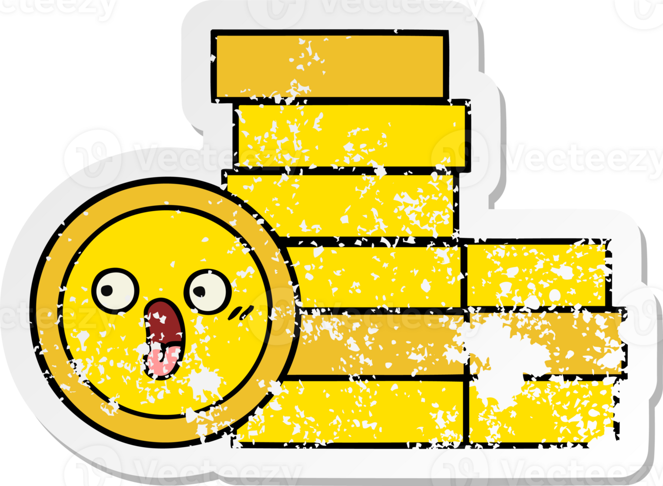 distressed sticker of a cute cartoon coins png