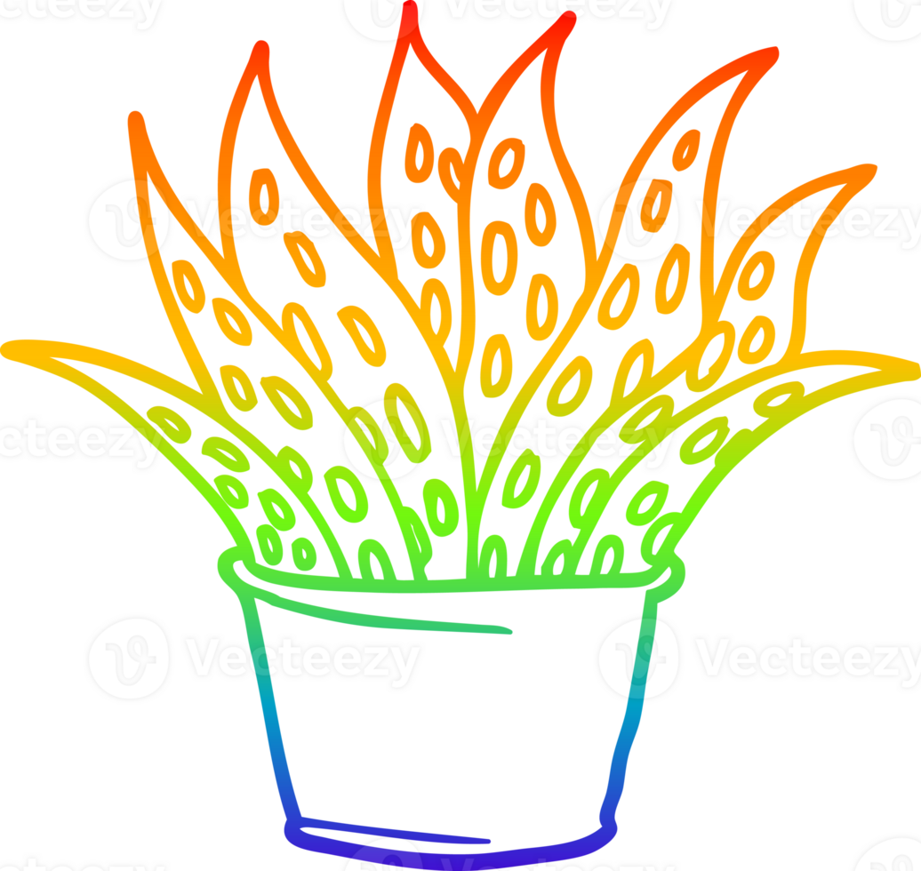 rainbow gradient line drawing of a cartoon house plant png