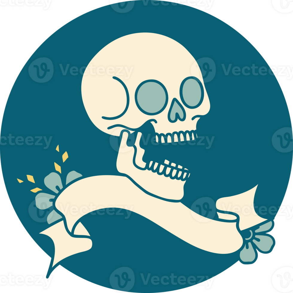 tattoo style icon with banner of a skull png
