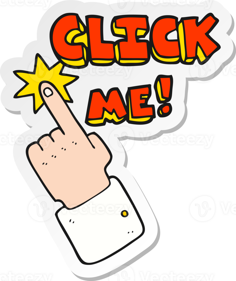 sticker of a click me cartoon sign png