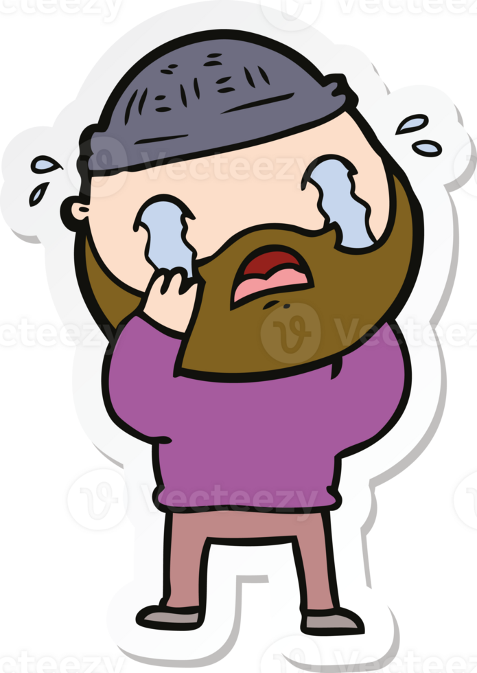 sticker of a cartoon bearded man crying png