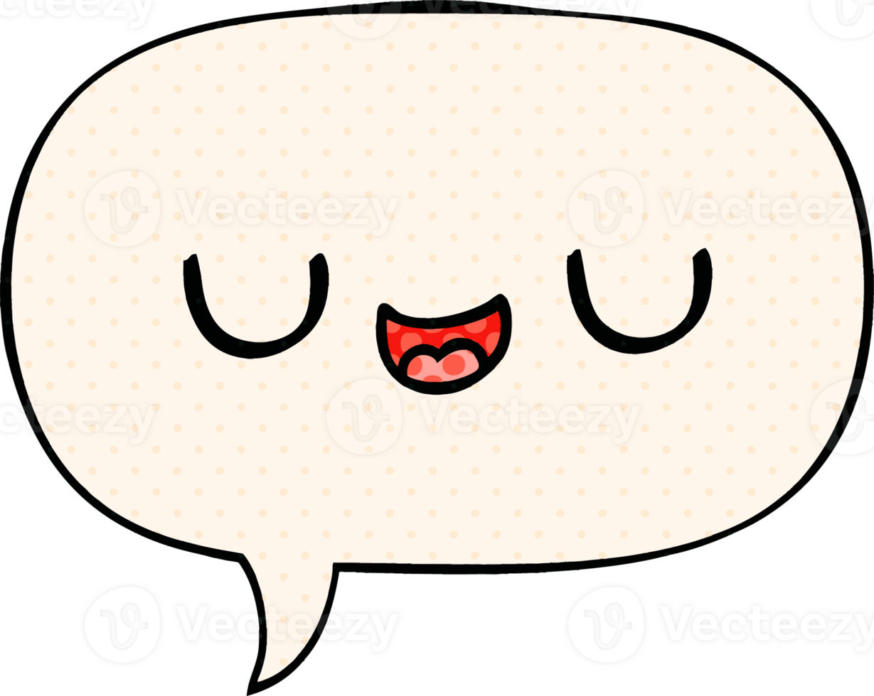 cute cartoon face with speech bubble in comic book style png