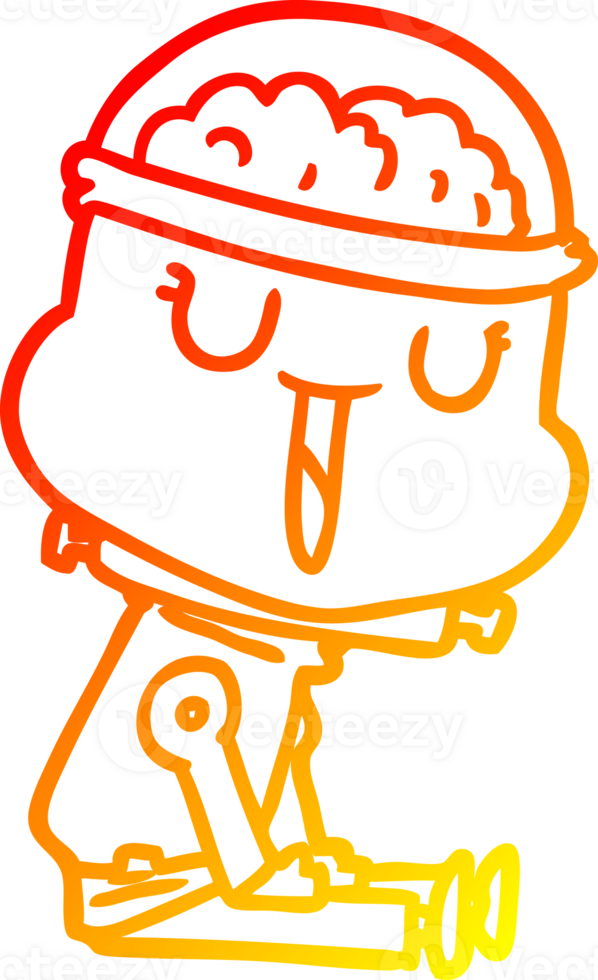 warm gradient line drawing of a happy cartoon robot png