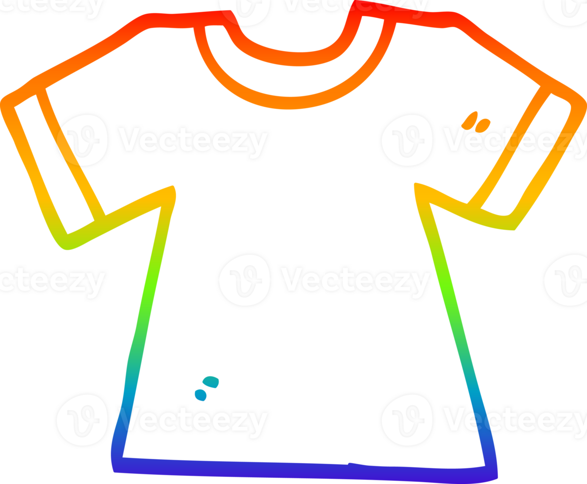 rainbow gradient line drawing of a cartoon tee shirt png