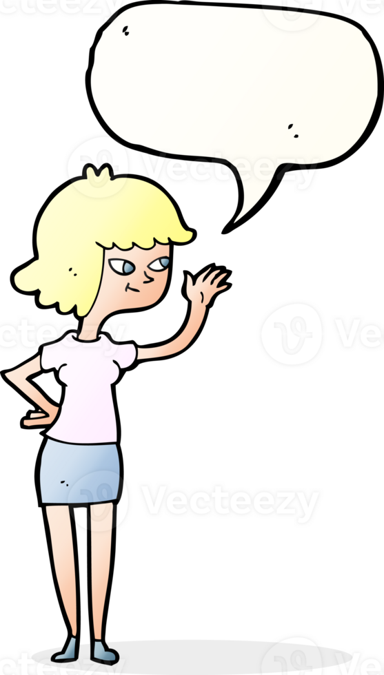 cartoon friendly girl waving with speech bubble png