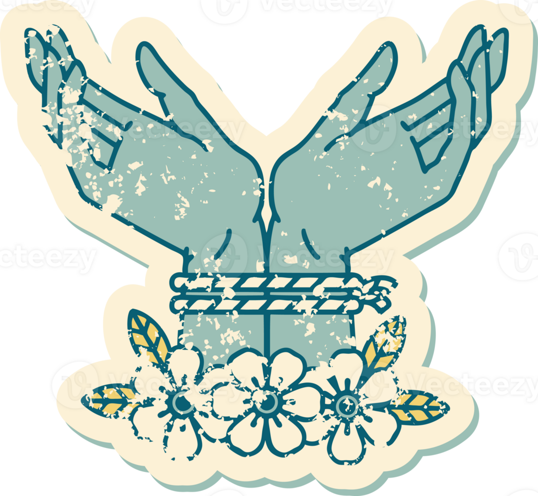 iconic distressed sticker tattoo style image of hands tied png