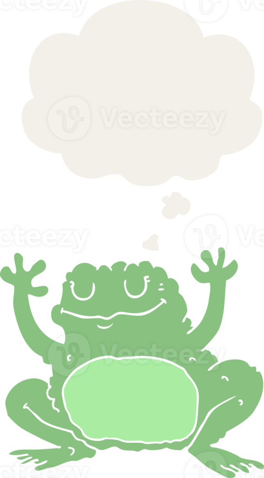cartoon frog with thought bubble in retro style png