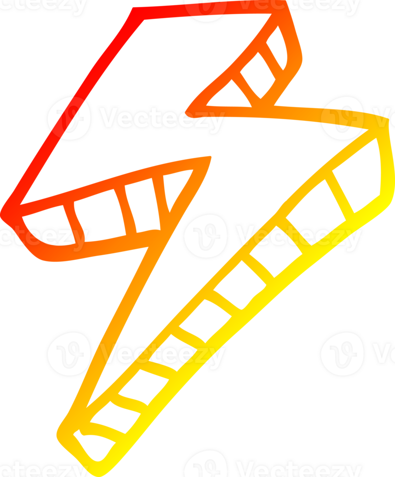 warm gradient line drawing of a cartoon lightening bolt png