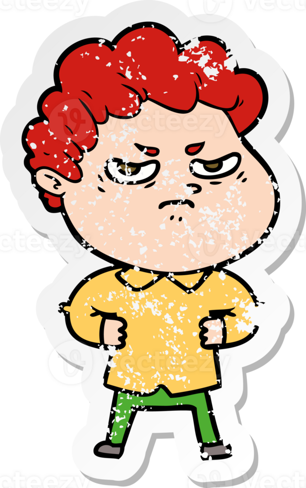 distressed sticker of a cartoon angry man png
