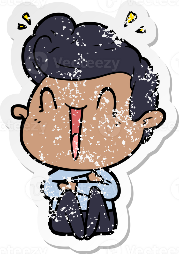 distressed sticker of a cartoon excited man png