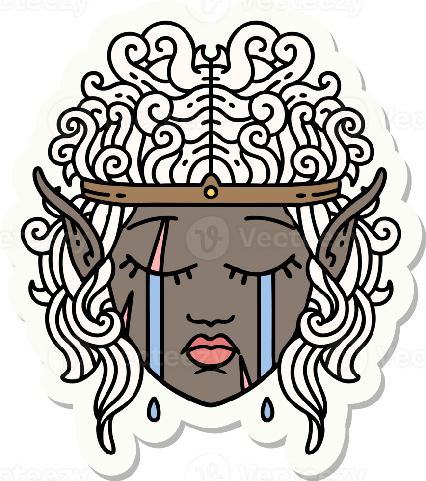 sticker of a crying elf barbarian character face png