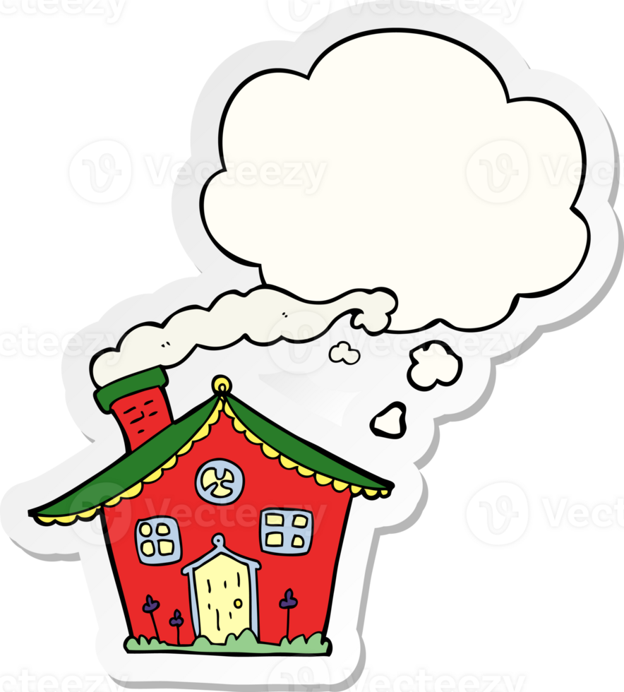cartoon house with thought bubble as a printed sticker png